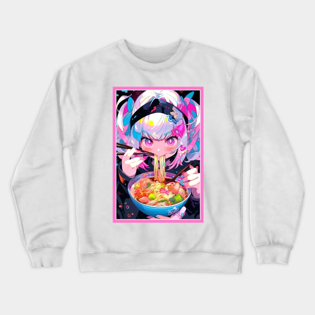 Cute Anime Girl |  Ramen Noodles | Hentaii Chibi Kawaii Design Crewneck Sweatshirt by AlNoah